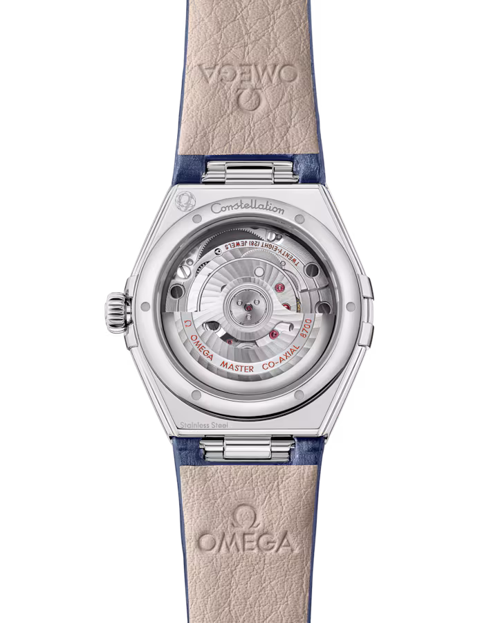 Omega Constellation - 29mm Steel Case - Diamond Bezel - PVD Lilac Dial - Blue Leather Strap 131.18.29.20.60.001