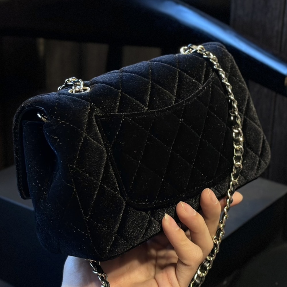 Chanel Velvet Pearl Crush Mini Flap Bag Black 20Cm