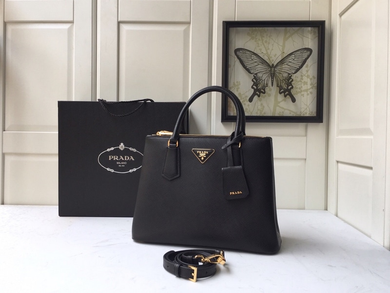 Prada Large Galleria Saffiano Leather Bag In Black