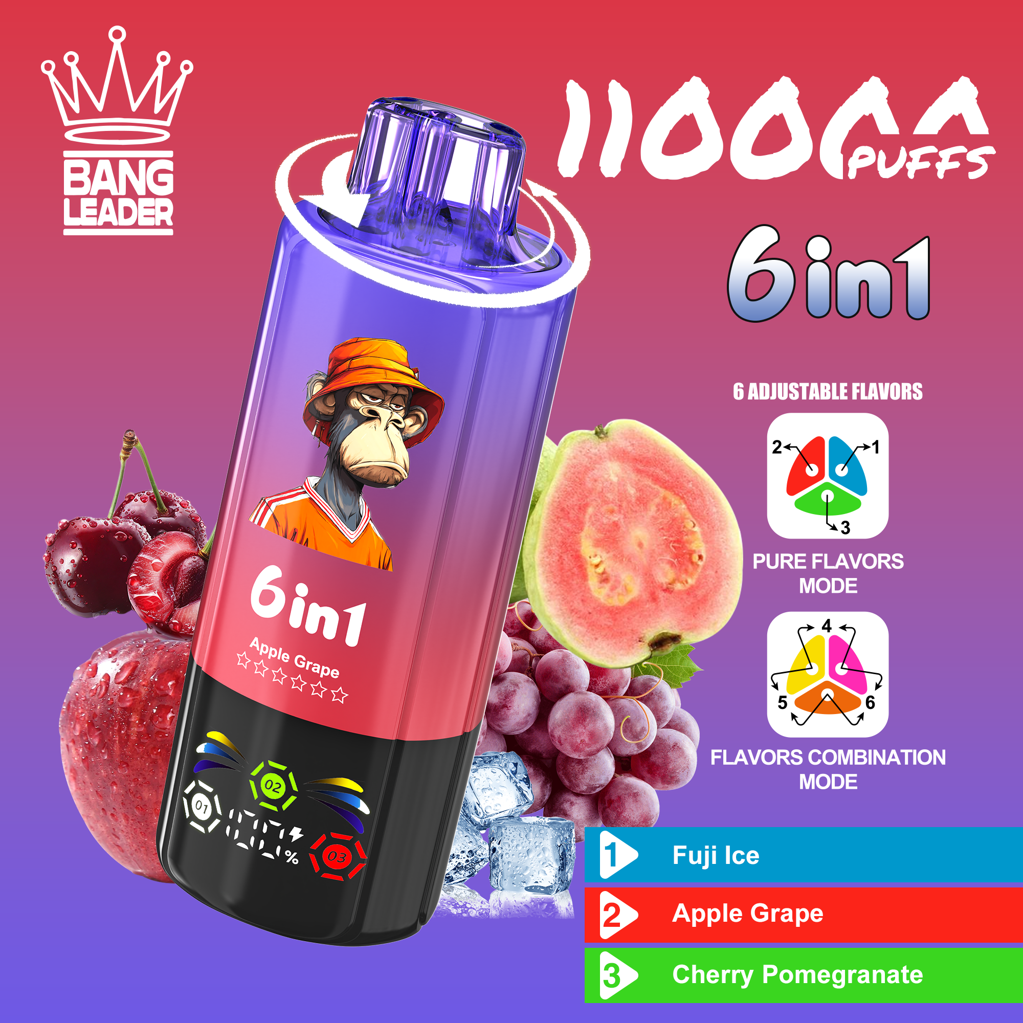 Bang Leader 110K Puffs 6-in-1 Prefilled  Vape | 6 Flavors in 1 Device,  Rechargeable, 3%/5%