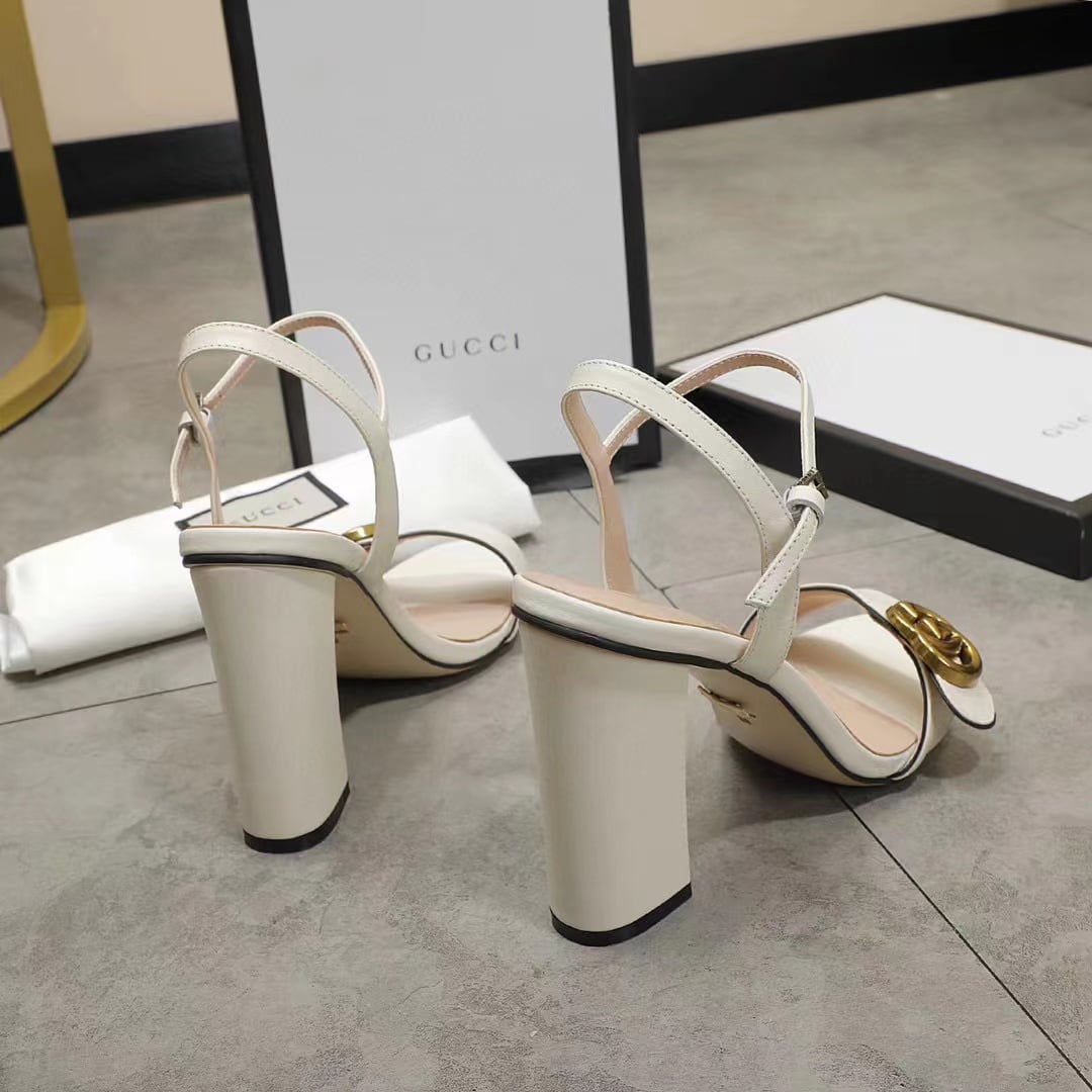 Gucci Double G White Leather Sandal ?453378 A3N00 9022