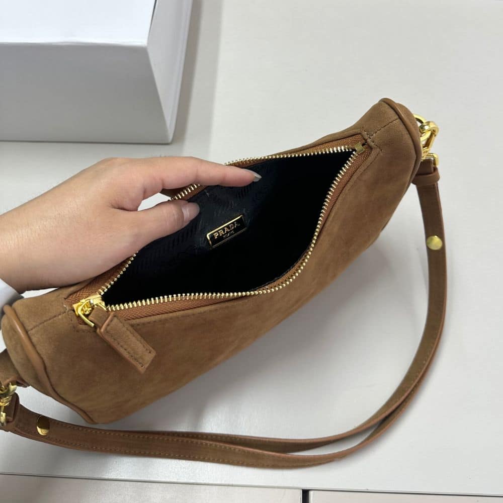 Prada Re Edition Mini Suede Shoulder Bag Brown 28Cm