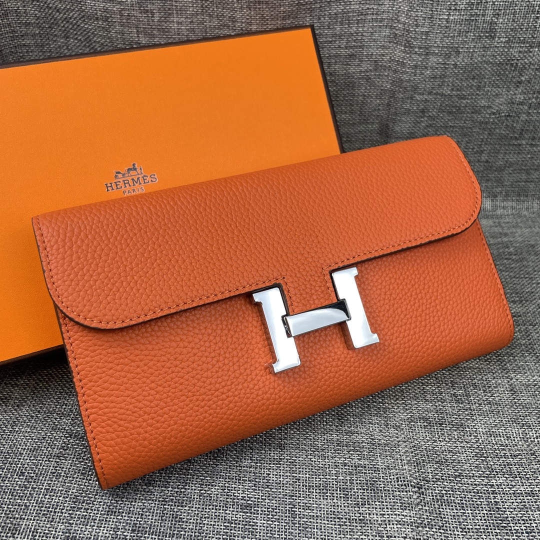 Hermes Constance Togo Long Wallet Silver Toned Hardware 20cm
