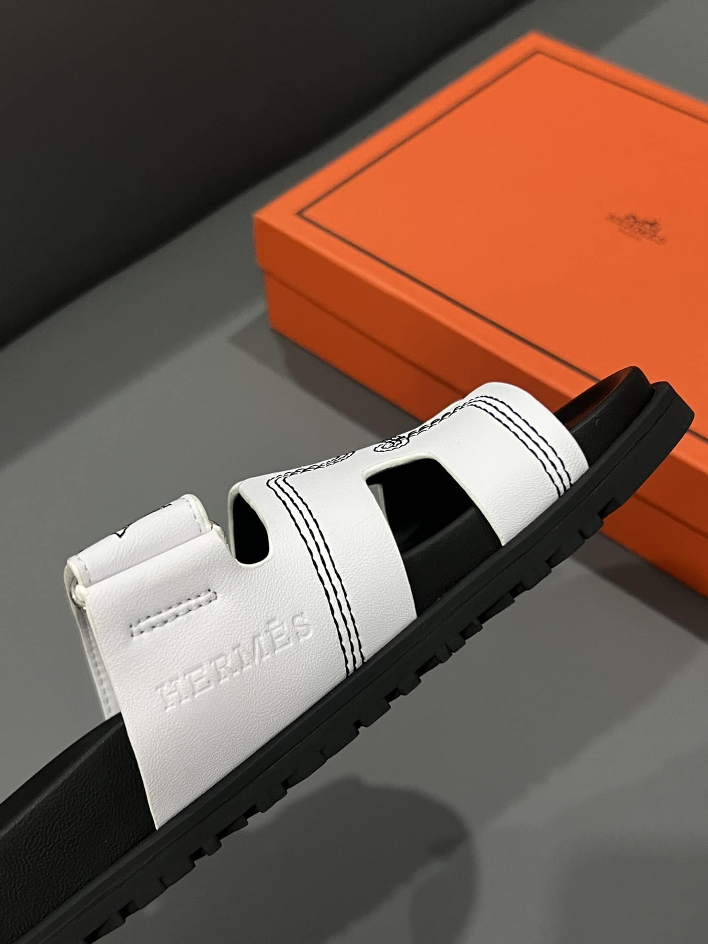 Hermes Chypre Sandal Star Stitched Blanc White