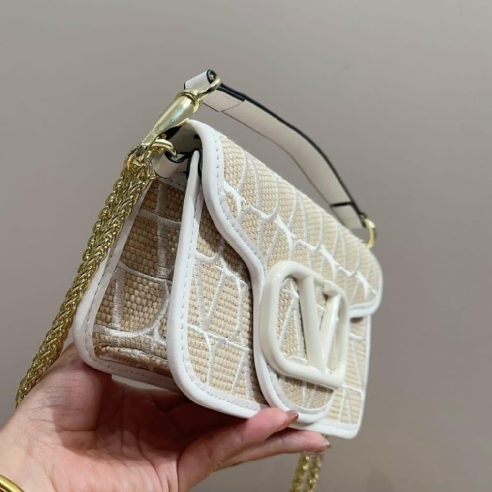 Valentino Valentino Garavani Locò Toile Iconographe Raffia Shoulder Bag Natural 20Cm