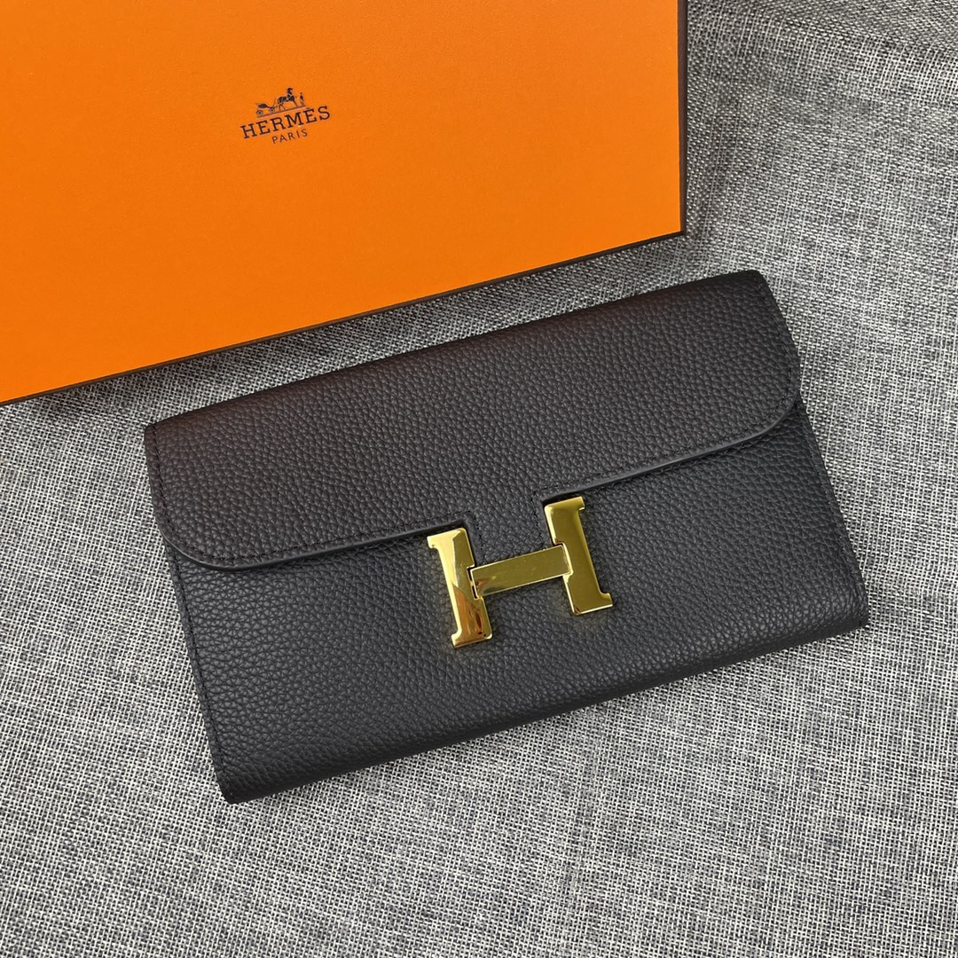 Hermes Constance Wallet Epsom Leather Gold Hardware In Black 20cm
