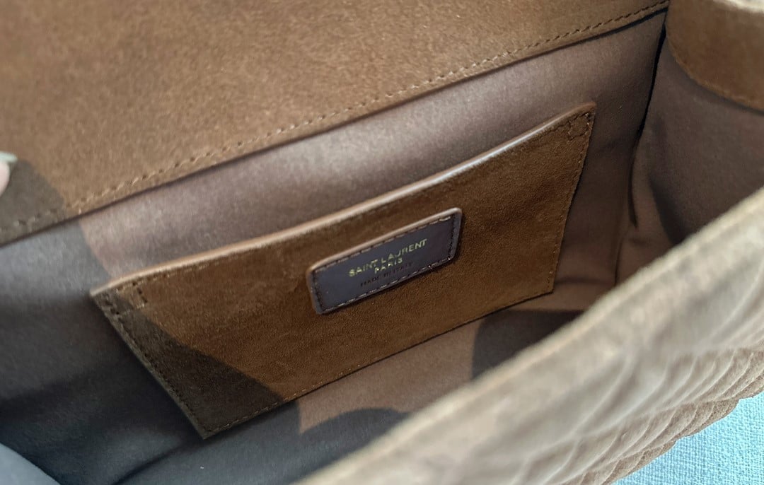 Saint Laurent Le 5 A 7 Bea In Suede Golden Leaf 55Cm Suede Shoulder Bag Brown 24Cm