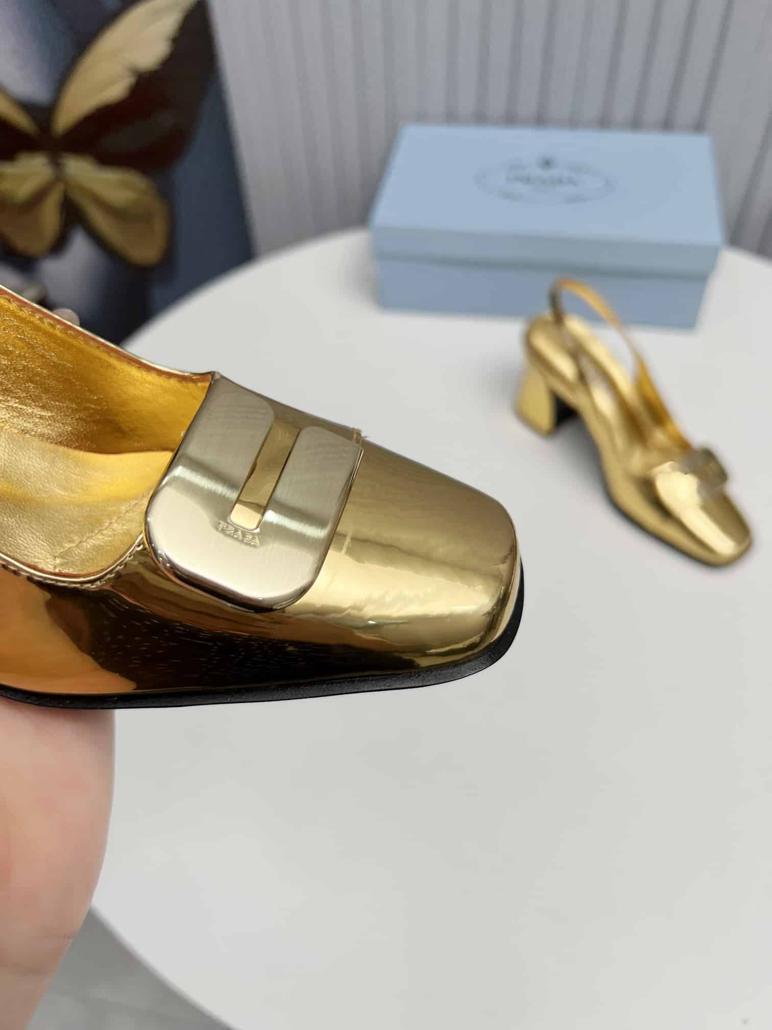 Prada Leather Slingback Pumps Gold