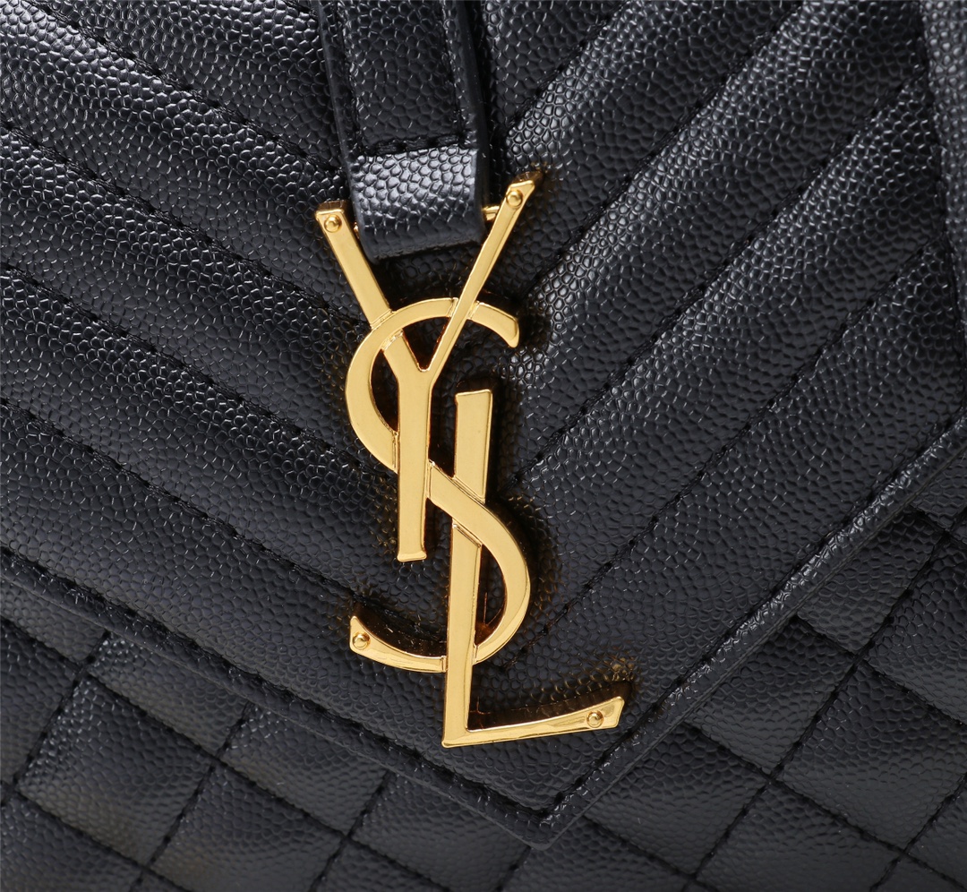 Saint Laurent Envelope Small Bag In Mix Matelasse Grain De Poudre Embossed Black Gold 21Cm