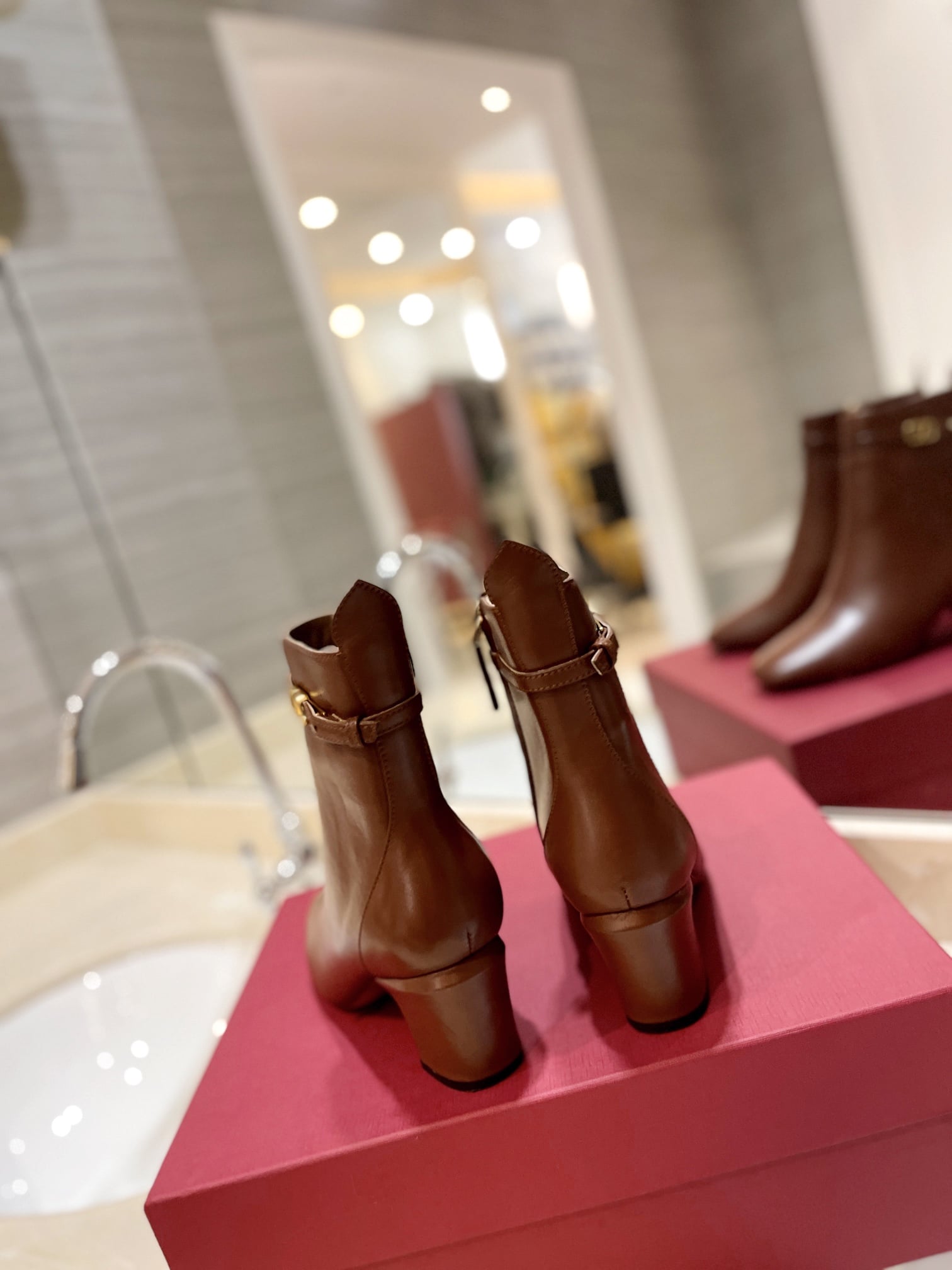 Valentino Garavani Tan Go Ankle Boot In Calfskin Leather Brown