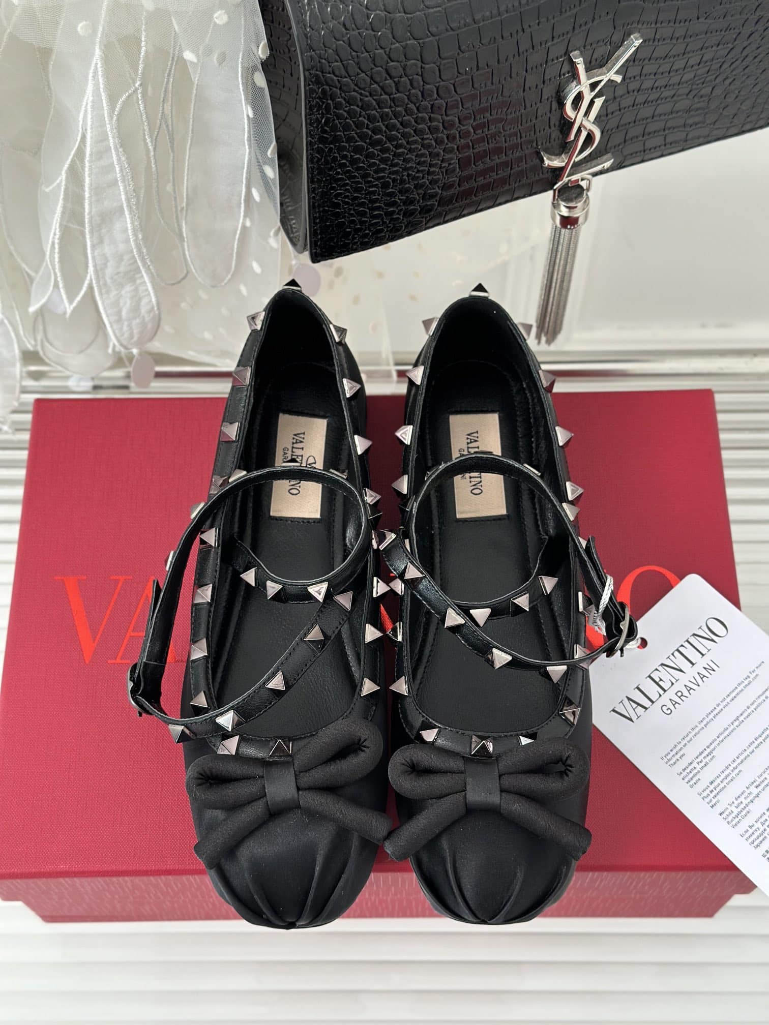 Valentino Garavani Rockstud Satin Ballerinas With Tone On Tone Studs Black 3W2S0Hb6Eql 0No