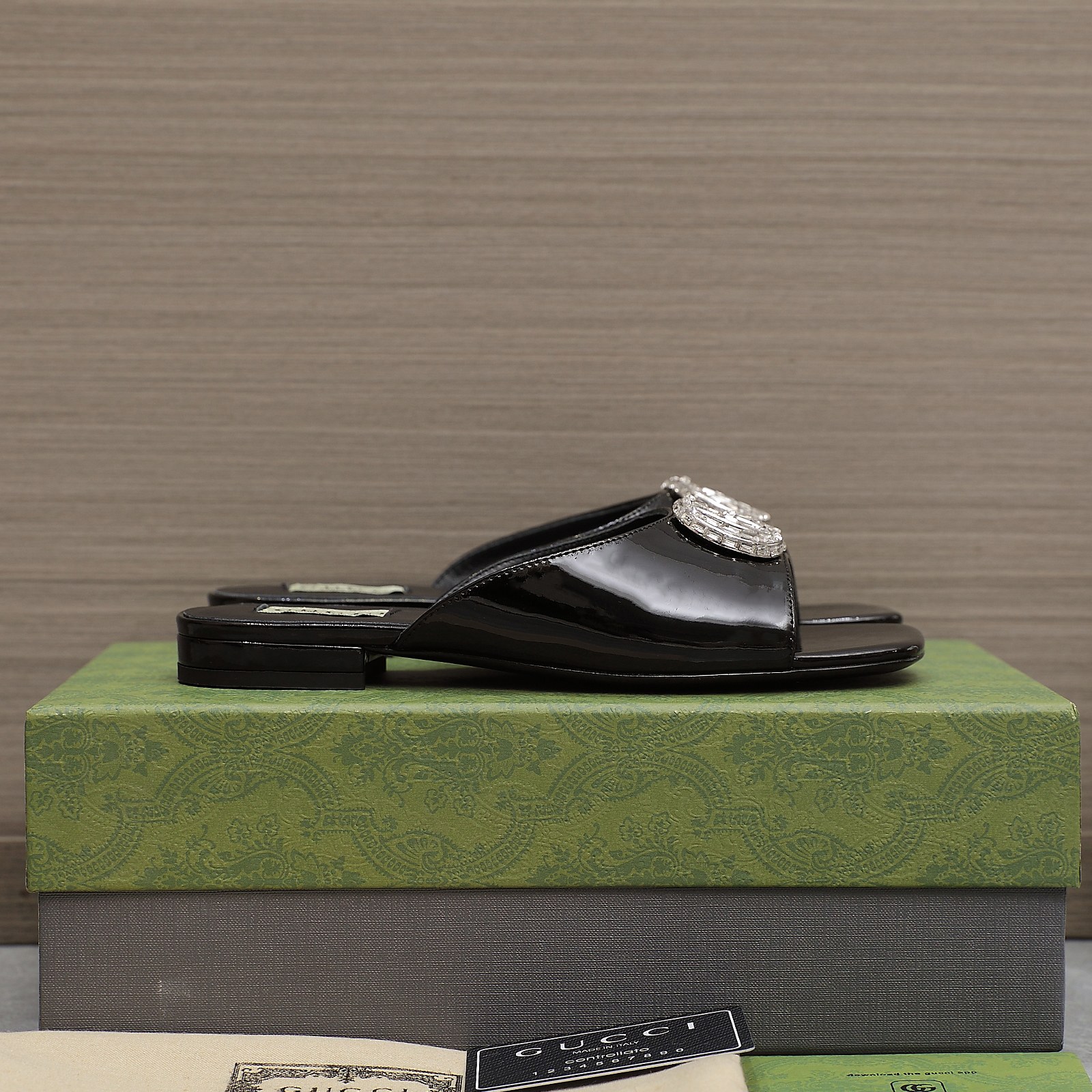Gucci Gg Crystal Slippers Black