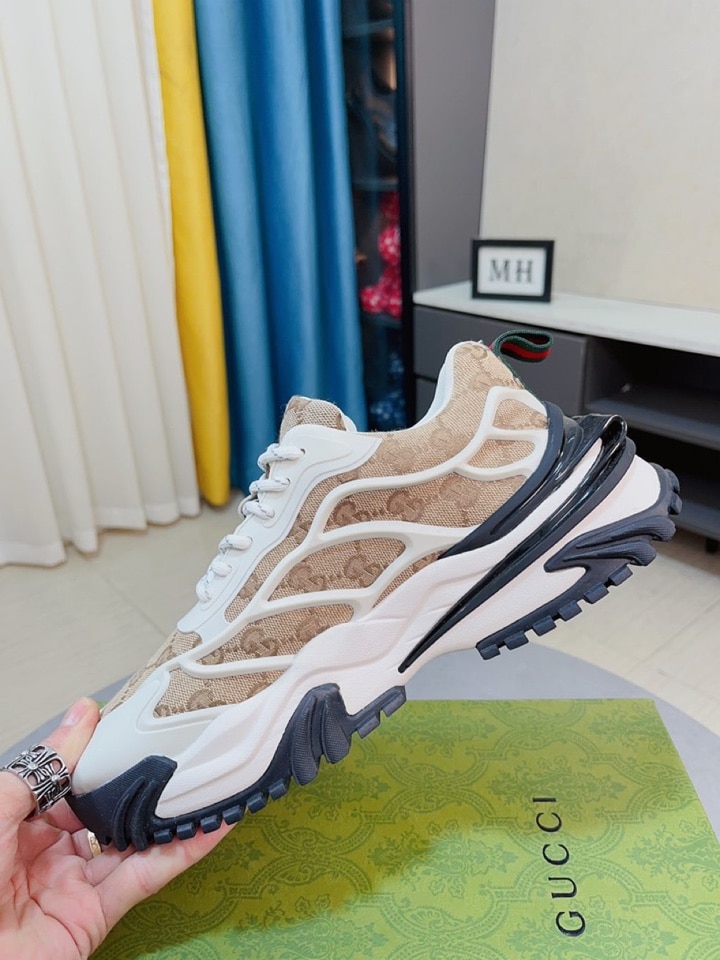 Gucci Gg Men?S Sneaker Rubber Leather Beige