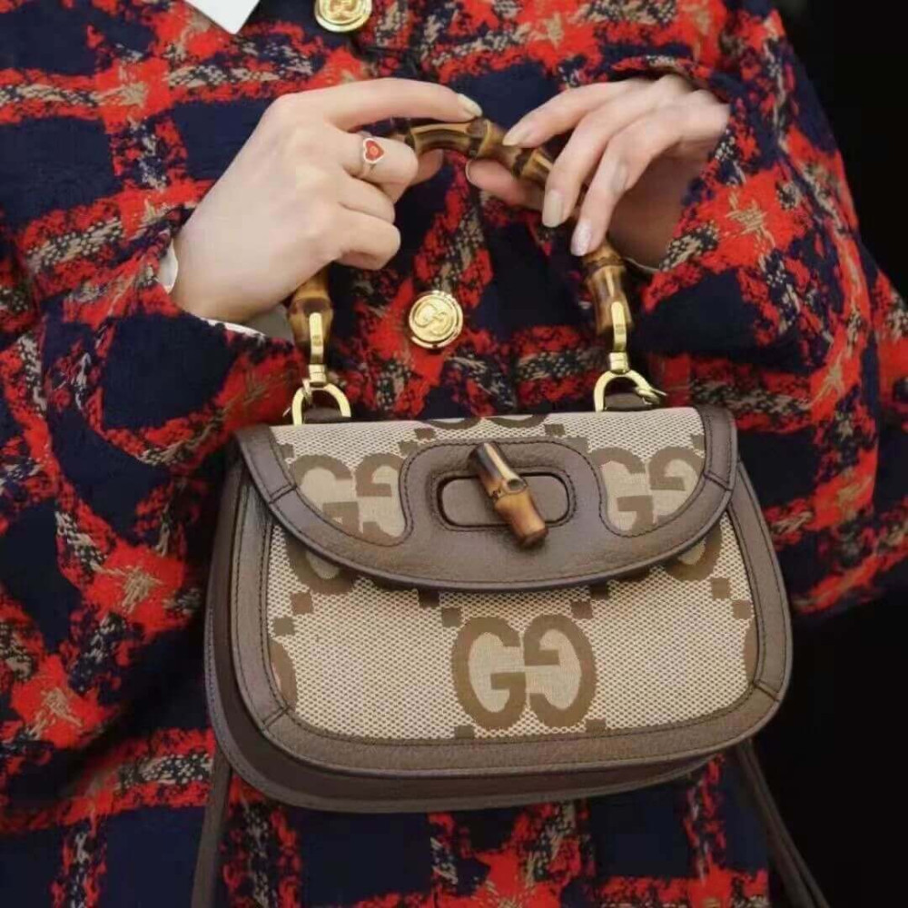 Gucci Bamboo 1947 Jumbo GG Small Top Handle Bag