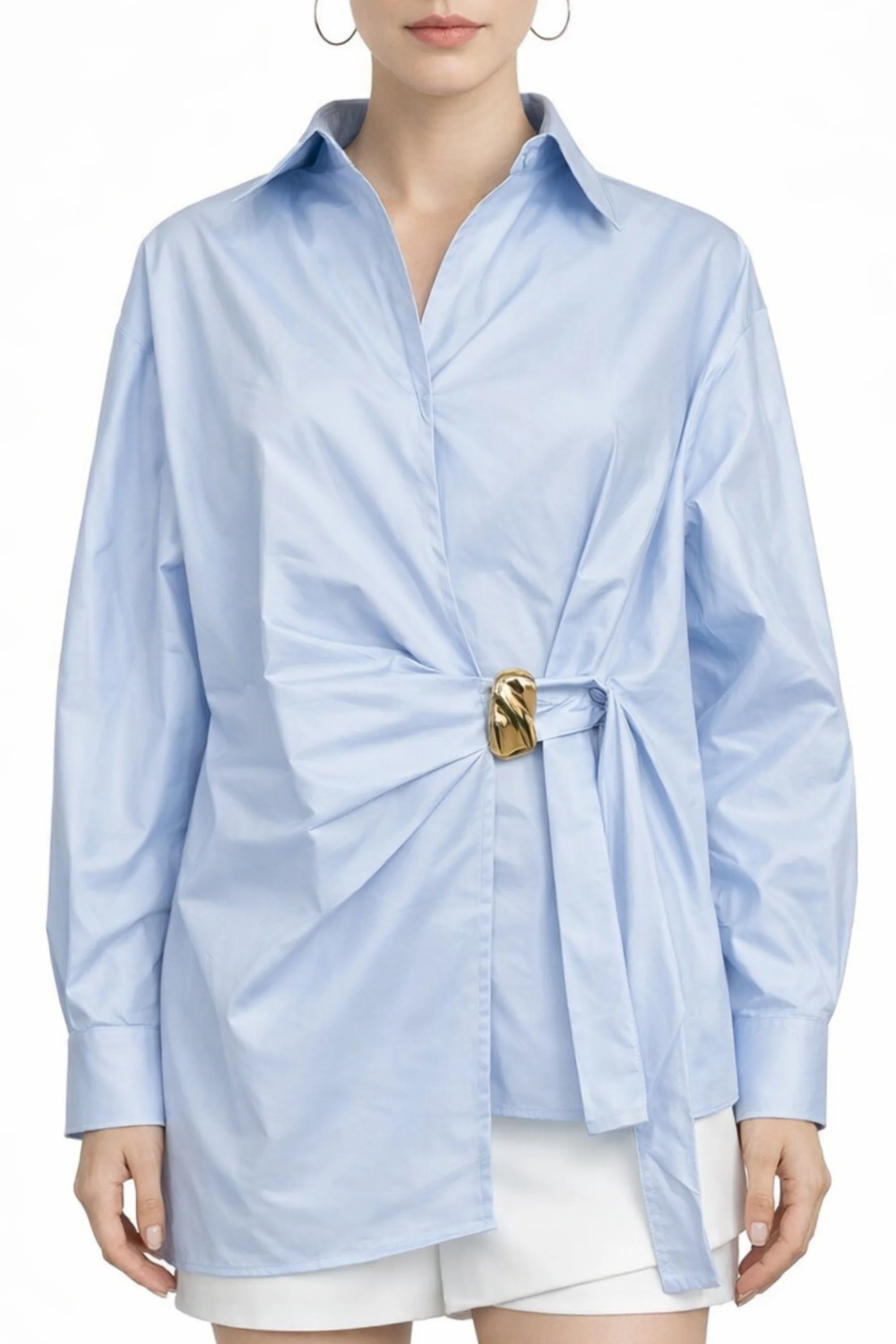 Blue Drape Buckle Shirt