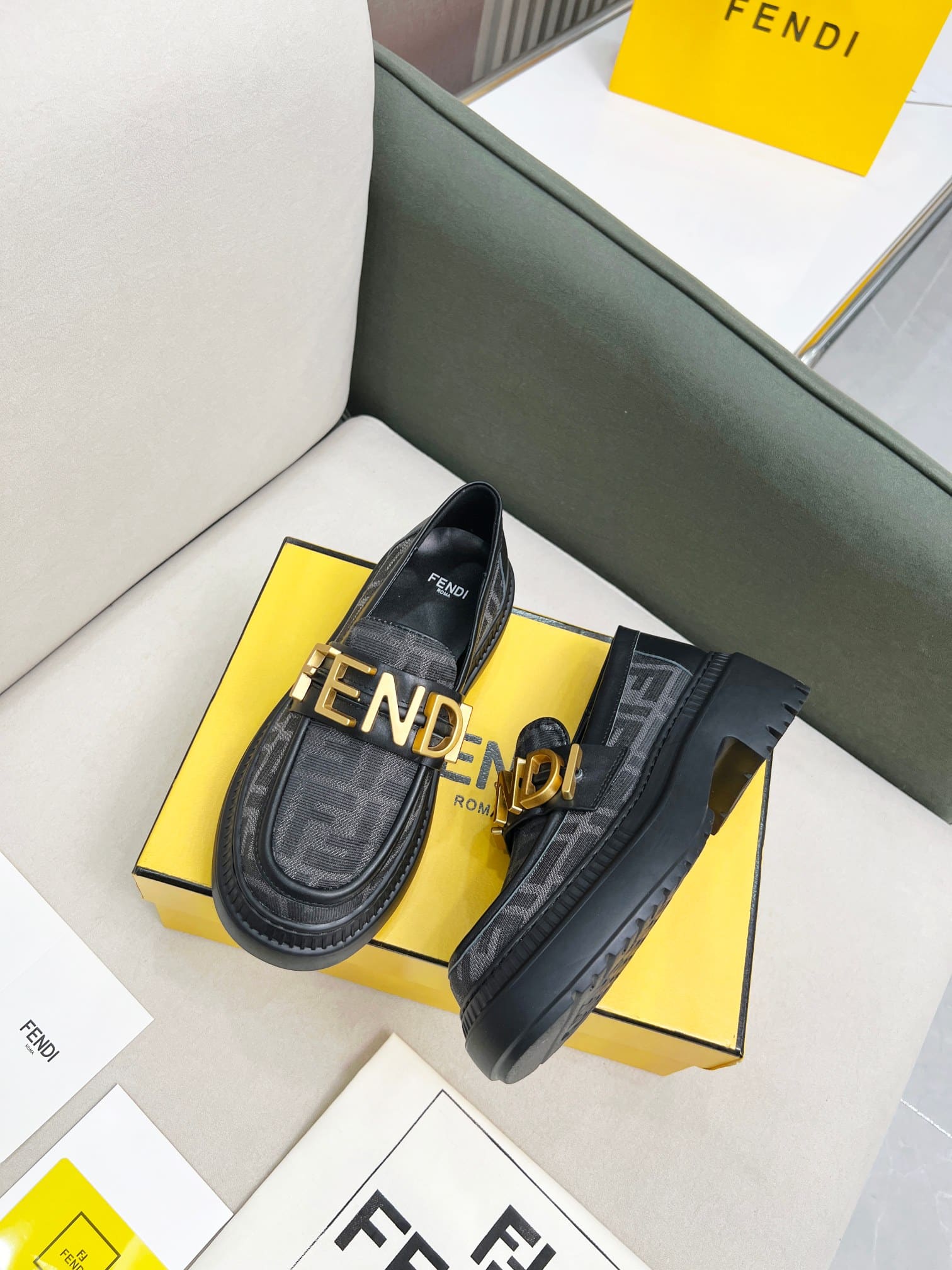 Fendigraphy Ff Leather Loafers Grey