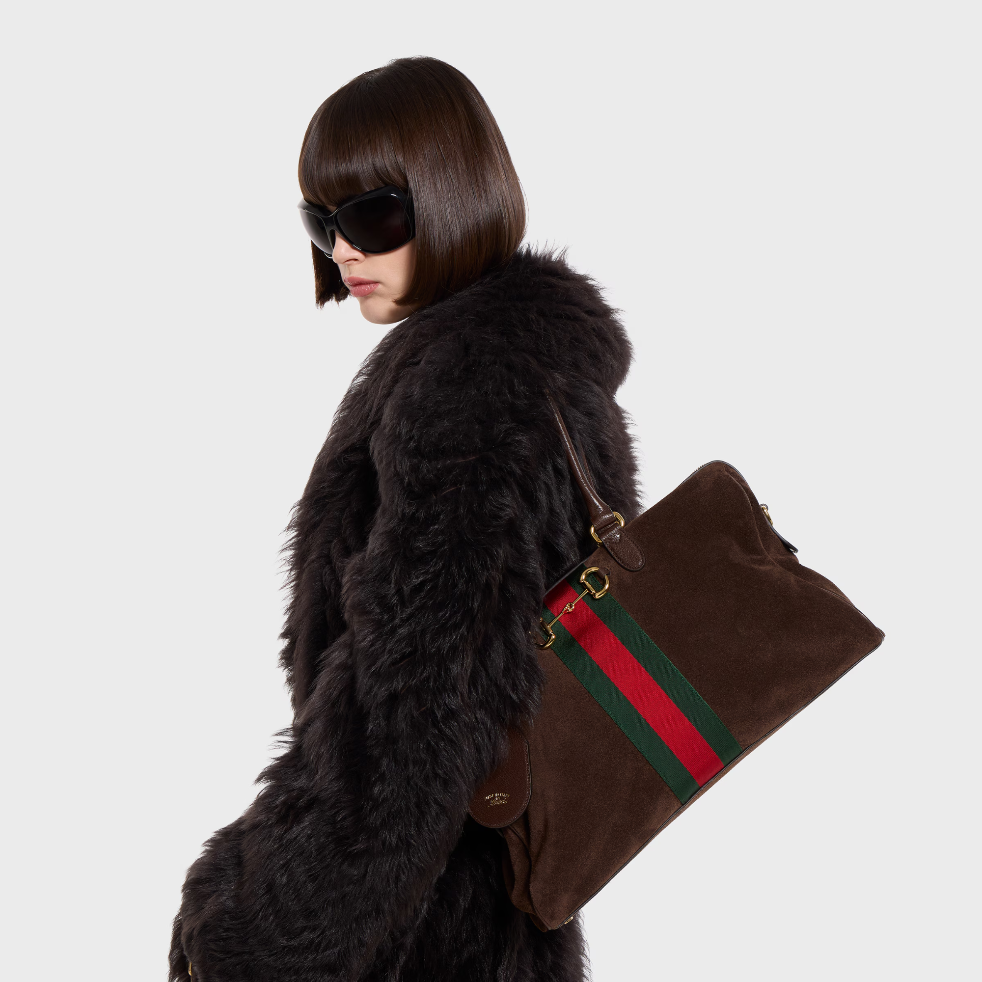 Gucci Borsetto Large Boston Bag Dark Brown Suede 38.5cm/15.2in