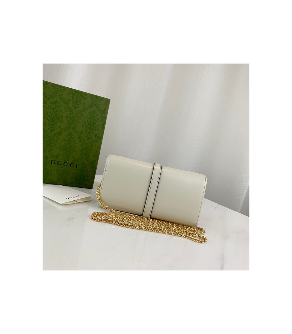 Gucci Jackie 1961 White Calfskin Chain Wallet 19cm