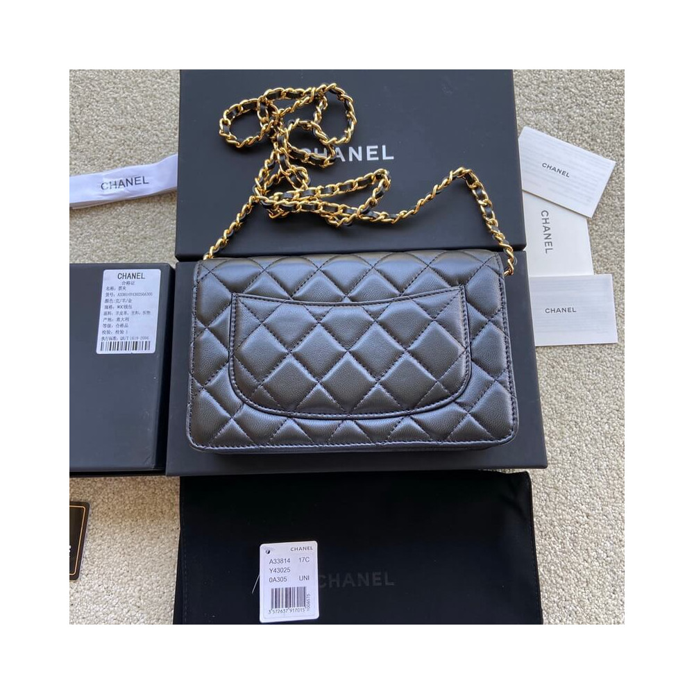 Chanel Lamb Wallet On Chain Woc Black 19cm