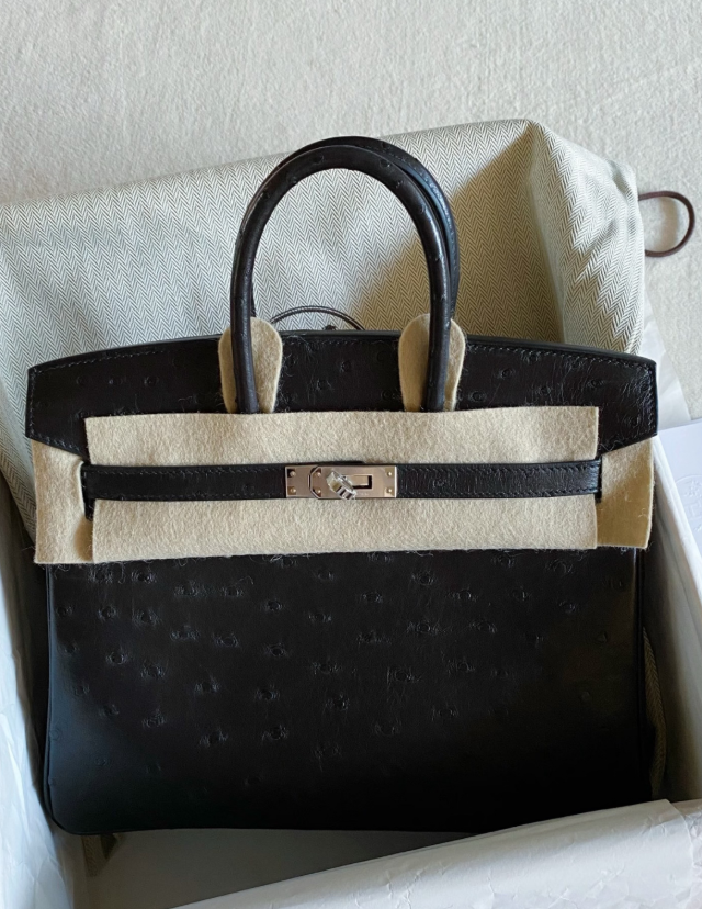 Hermès Birkin 25-35 silver buckle custom Ostrich leather