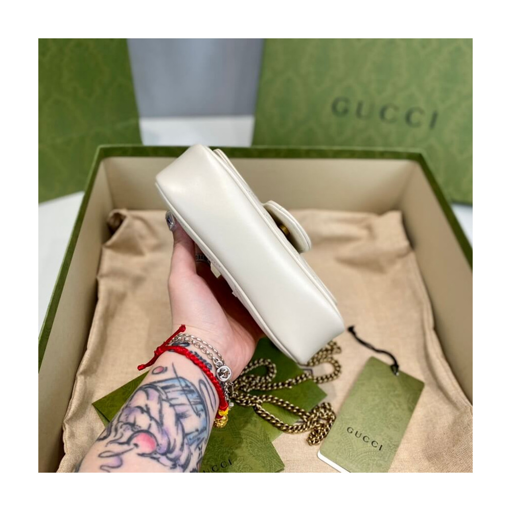 Gucci GG Marmont Matelasse Chevron Leather Super Mini Bag White