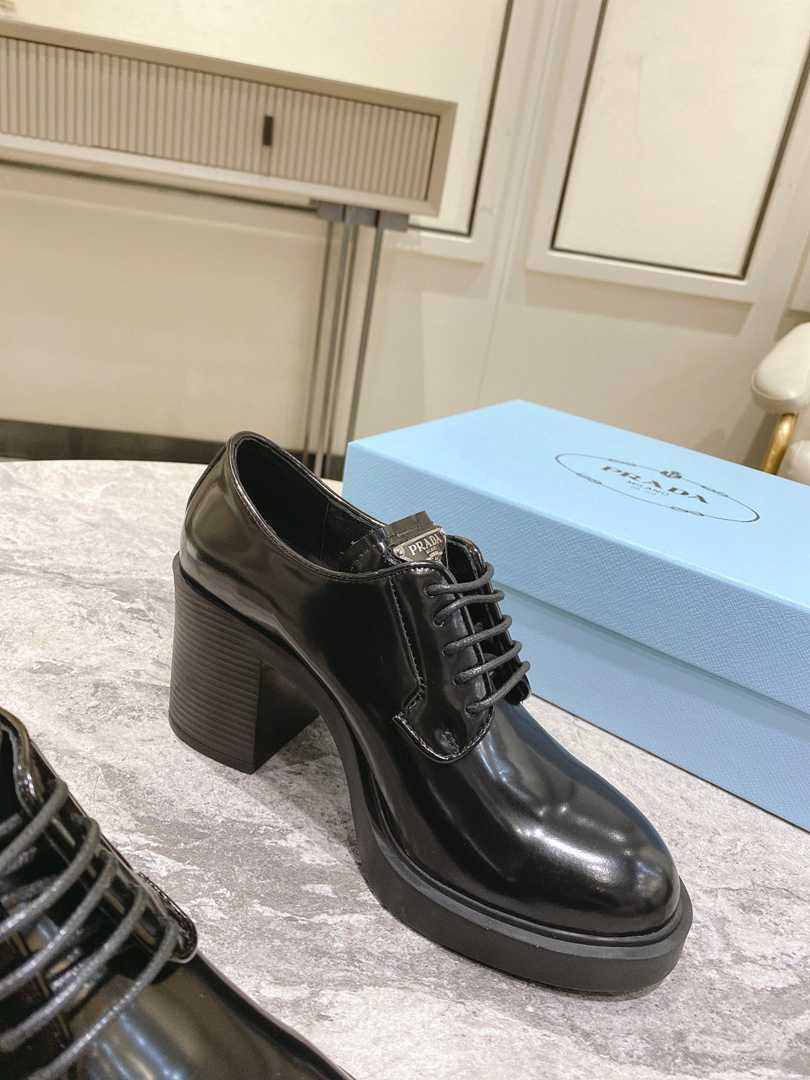 Prada Heeled Brushed Leather Lace-Ups Black 1E976M055F0002F085