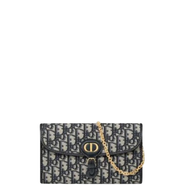 DIOR BOBBY EAST WEST POUCH WITH CHAIN BLUE 22CM