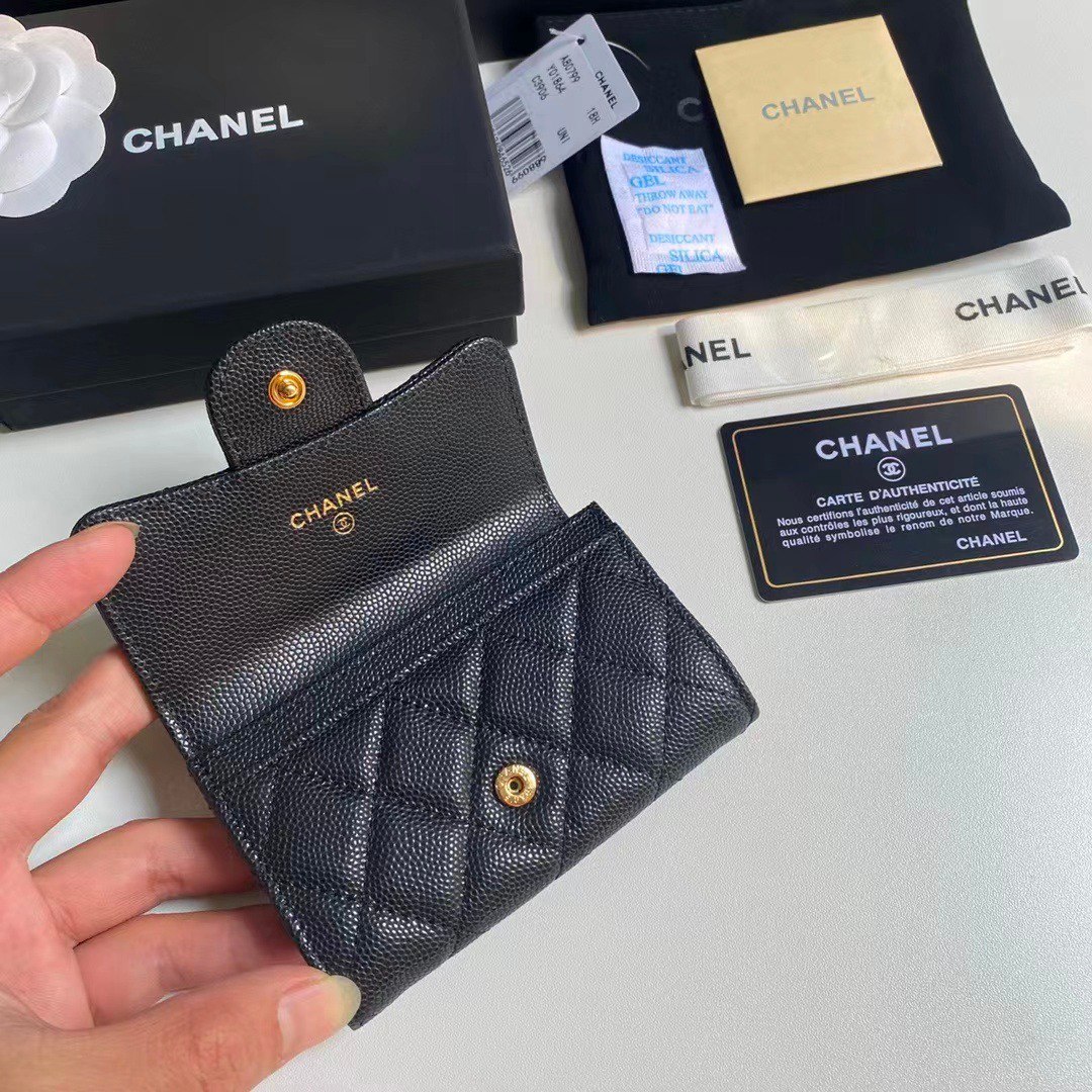 Chanel Classic Card Holder Grain Leather Black With Gold Hardware 11Cm Ap0214 Y01864 C3906