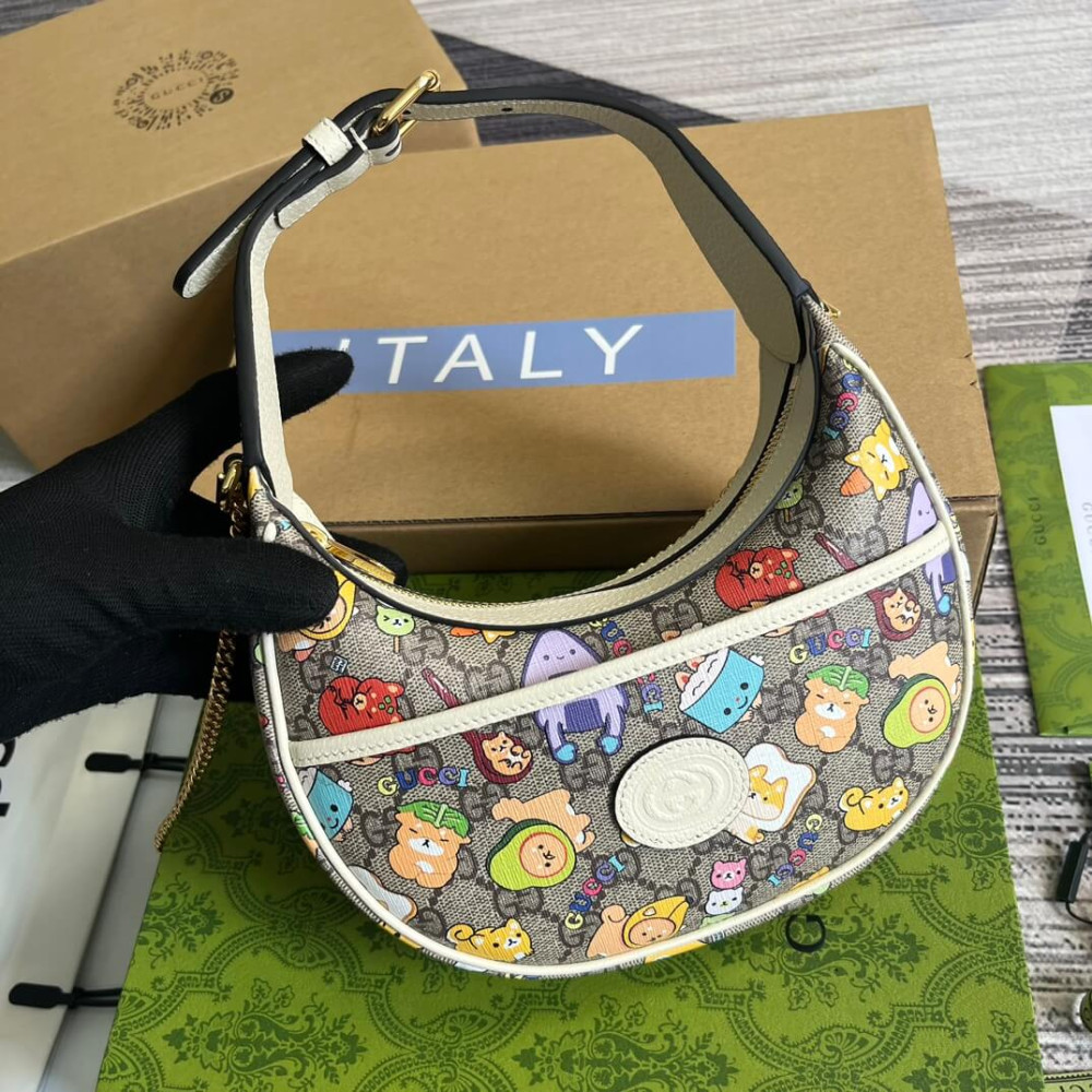 Gucci Half-Moon-Shaped Mini Bag with Interlocking G Animal Print