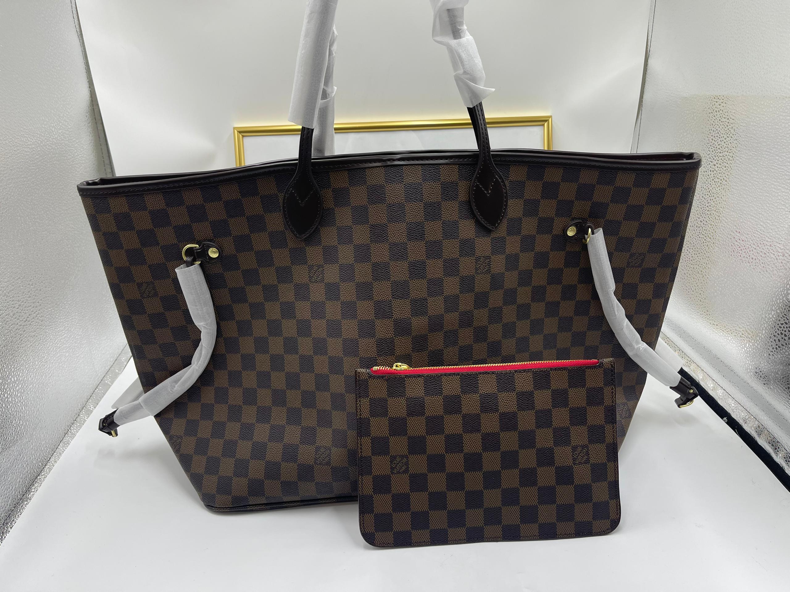 Louis Vuitton Neverfull GM Tote Bag Damier Ebene Canvas Cerise Red 39cm N40597