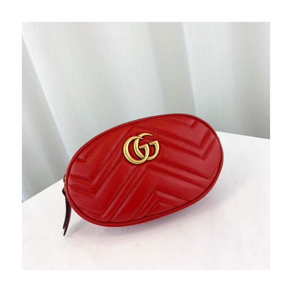 Gucci GG Marmont Matelasse Leather Belt Bag Red