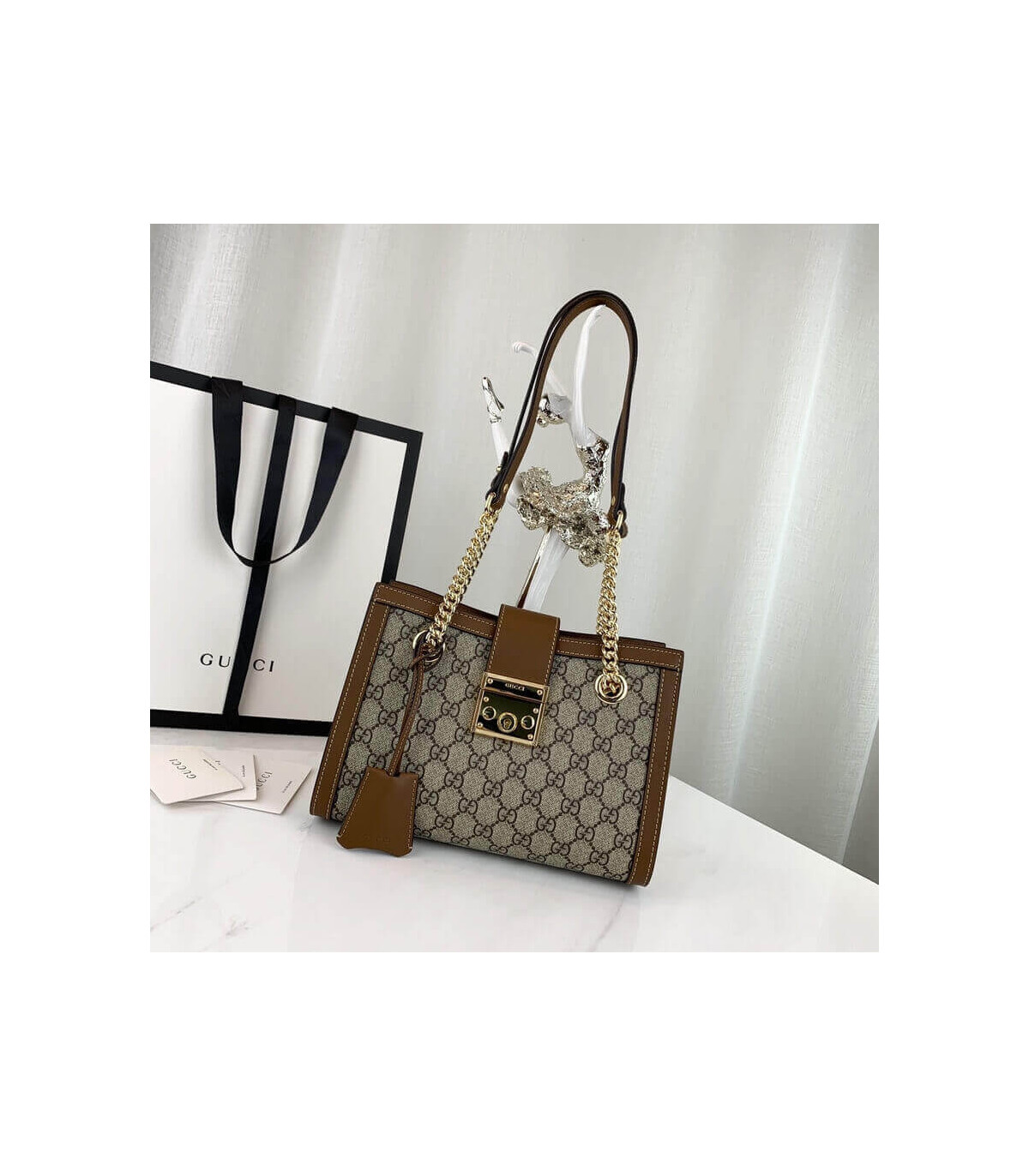 Gucci GG Supreme Padlock Small Shoulder Bag Brown 26cm