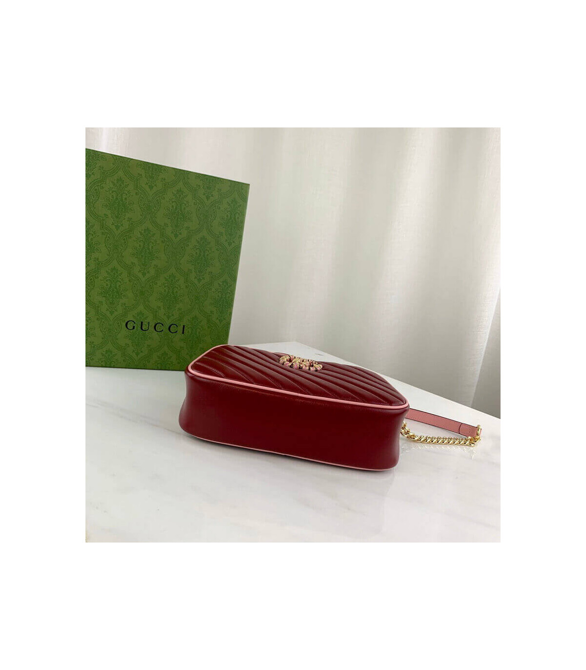 Gucci GG Marmont Small Shoulder Bag Red and Emerald Leather