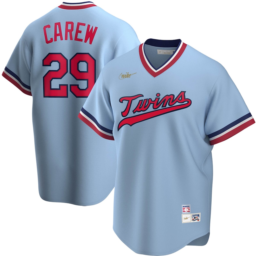 Rod Carew Minnesota Twins Road Cooperstown Collection Player Jersey Light Blue