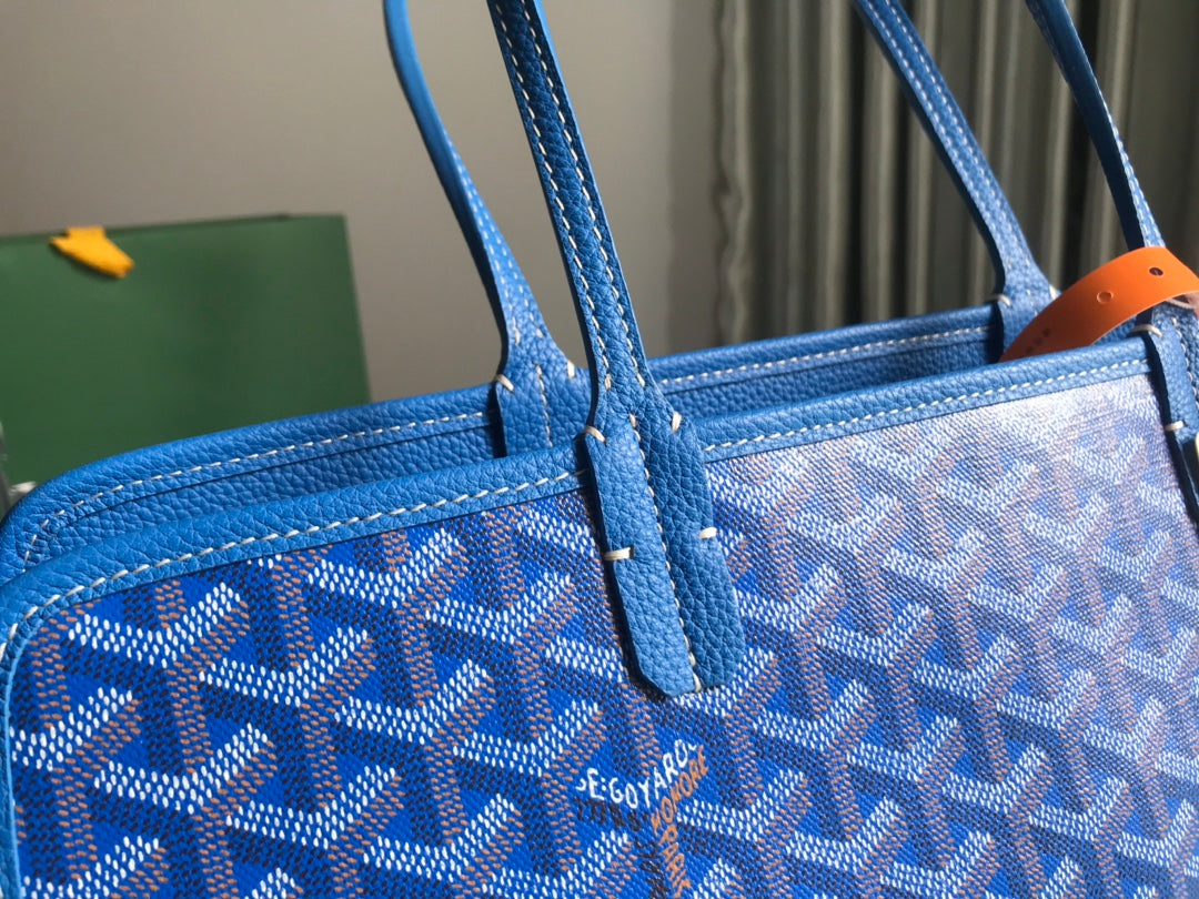 Goyard Hardy Pm Bag 40 Cm Sky Blue Goyardine Canvas And Taurillon Leather Trim