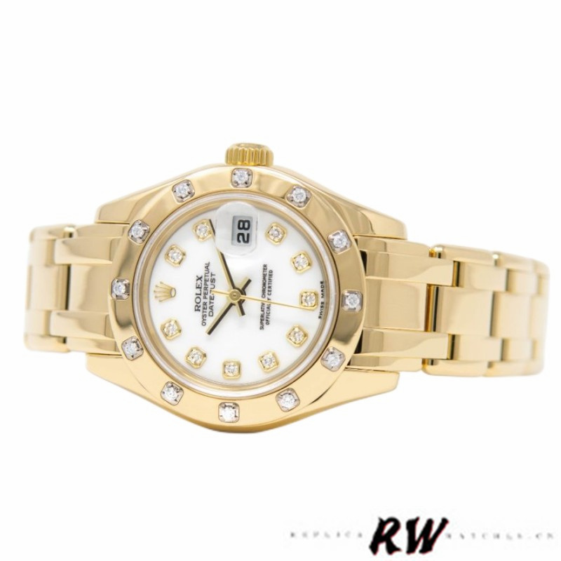 【Super Clone】Rolex Pearlmaster 80318 Yellow Gold White Dial 29MM Lady Replica Watch