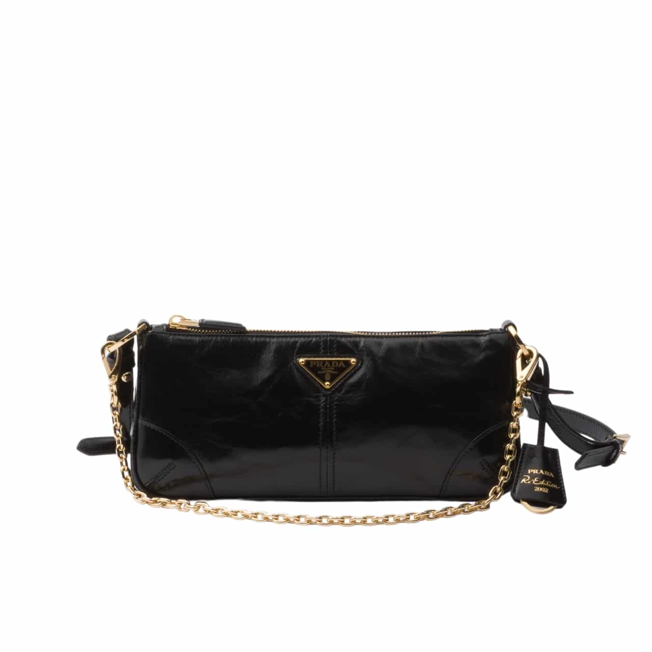 Prada Re Edition 2002 Leather Shoulder Bag Black 23Cm