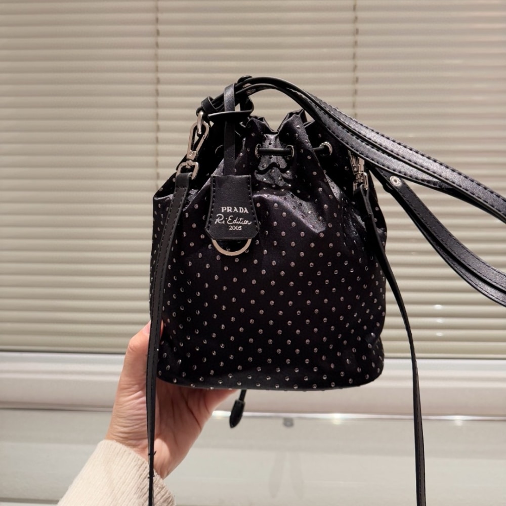 Prada Re Nylon Mini Bag With Studs Black 22Cm