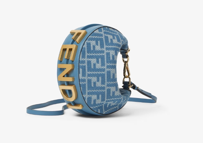 Fendigraphy Mini Blue denim-effect FF jacquard mini-bag