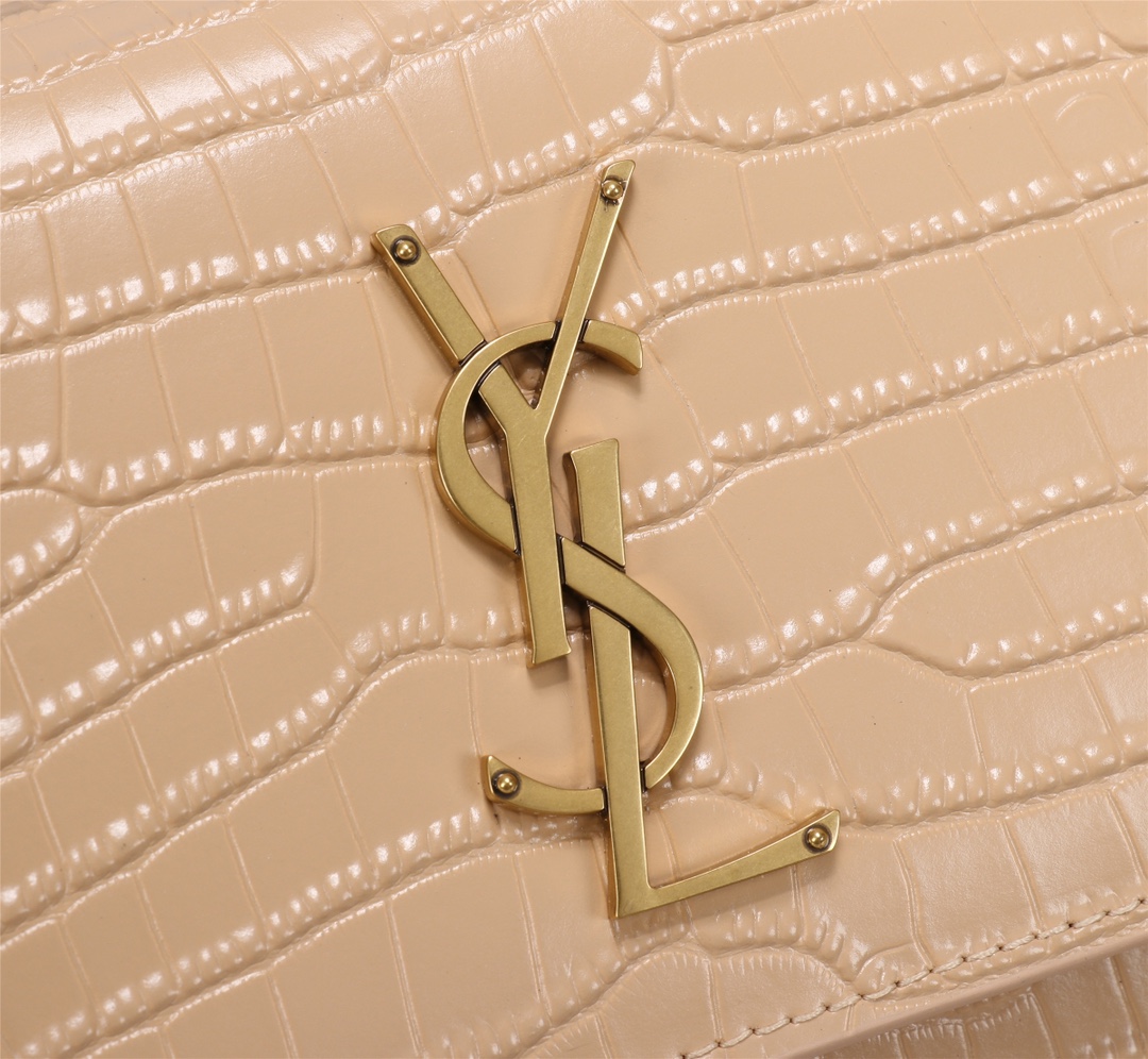 Saint Laurent Sunset Medium Chain Bag In Crocodile Embossed Shiny Apricot 22Cm