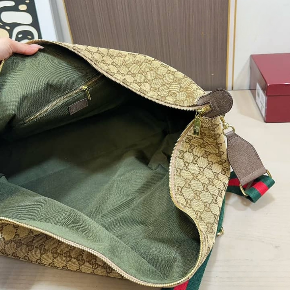 Gucci Brera Large Crossbody Bag Sand And Dark Brown GG Canvas 48Cm 864485 FAFV9 9653