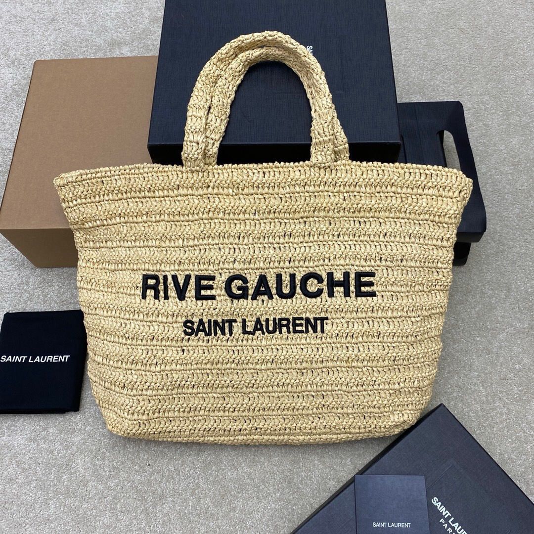 Saint Laurent Rive Gauche Supple Tote Bag In Raffia Crochet 38Cm