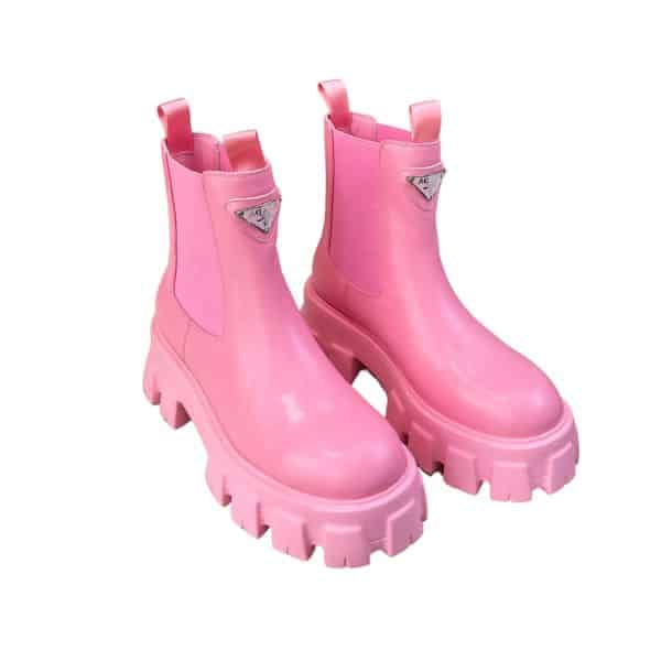 Prada Monolith Brushed Leather Booties Pink