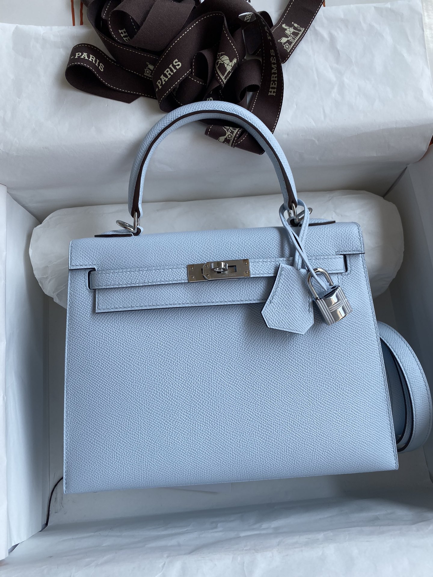 Hermes Kelly 25 Bag In Sky Blue Epsom Leather For Women 25cm/10in