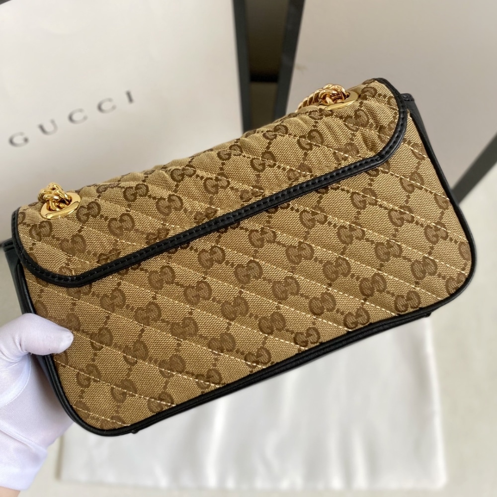 Gucci Gg Marmont Shoulder Bag Beige Black 26Cm 443497 Hvkeg 9772