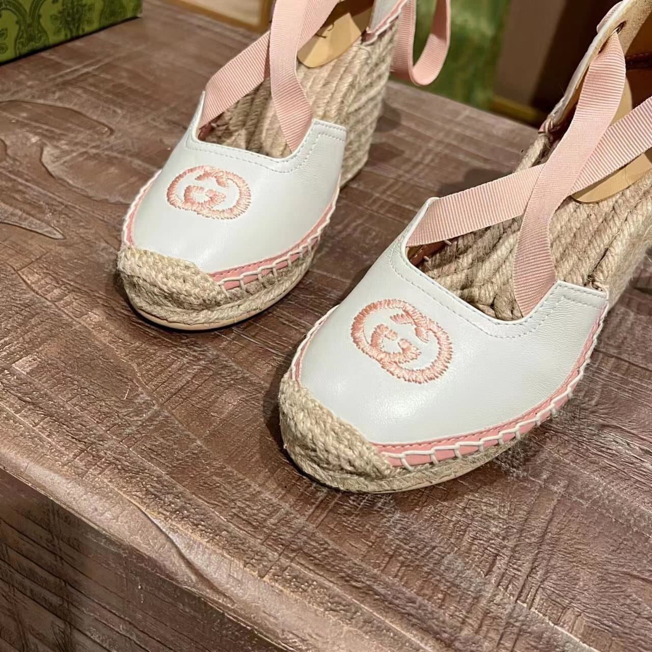 Gucci Gg Canvas Wedge Espadrilles Pink