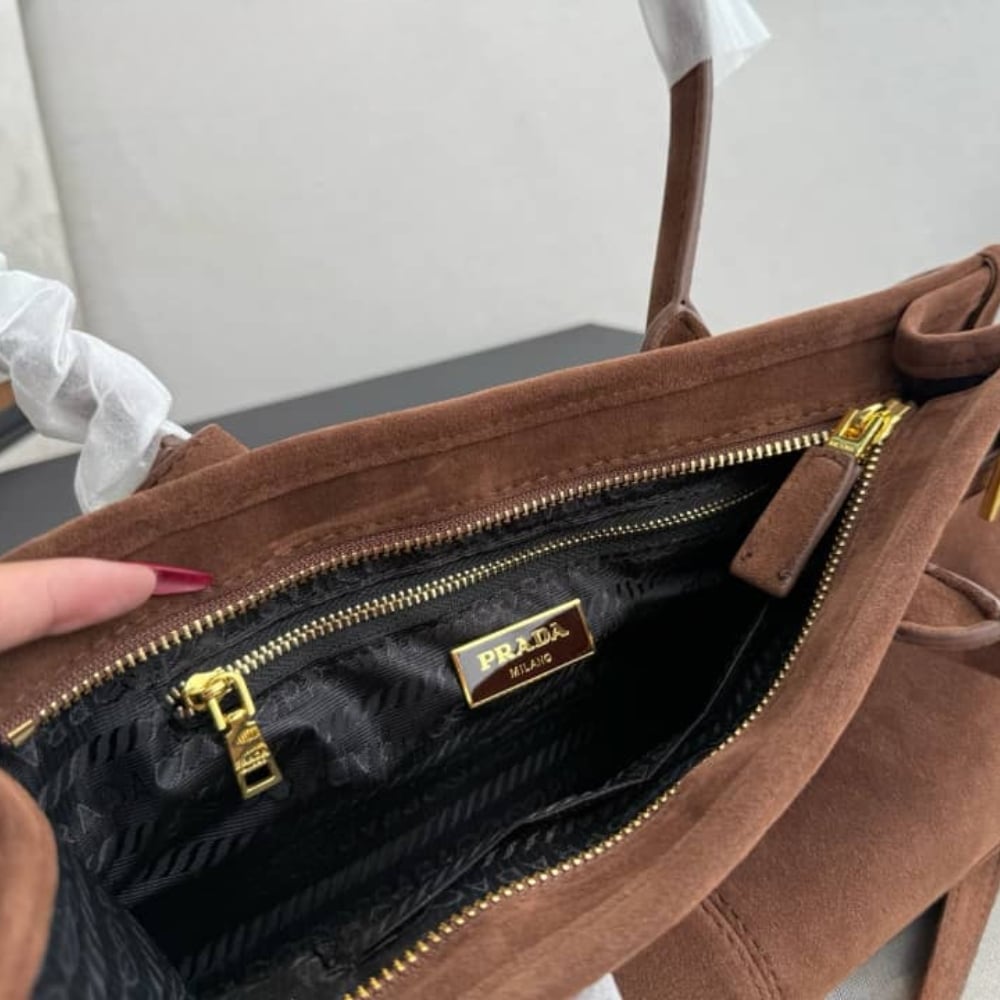 Prada Bonnie Medium Suede Handbag Brown 32Cm 1Ba426 2C4S F0401 V Moo