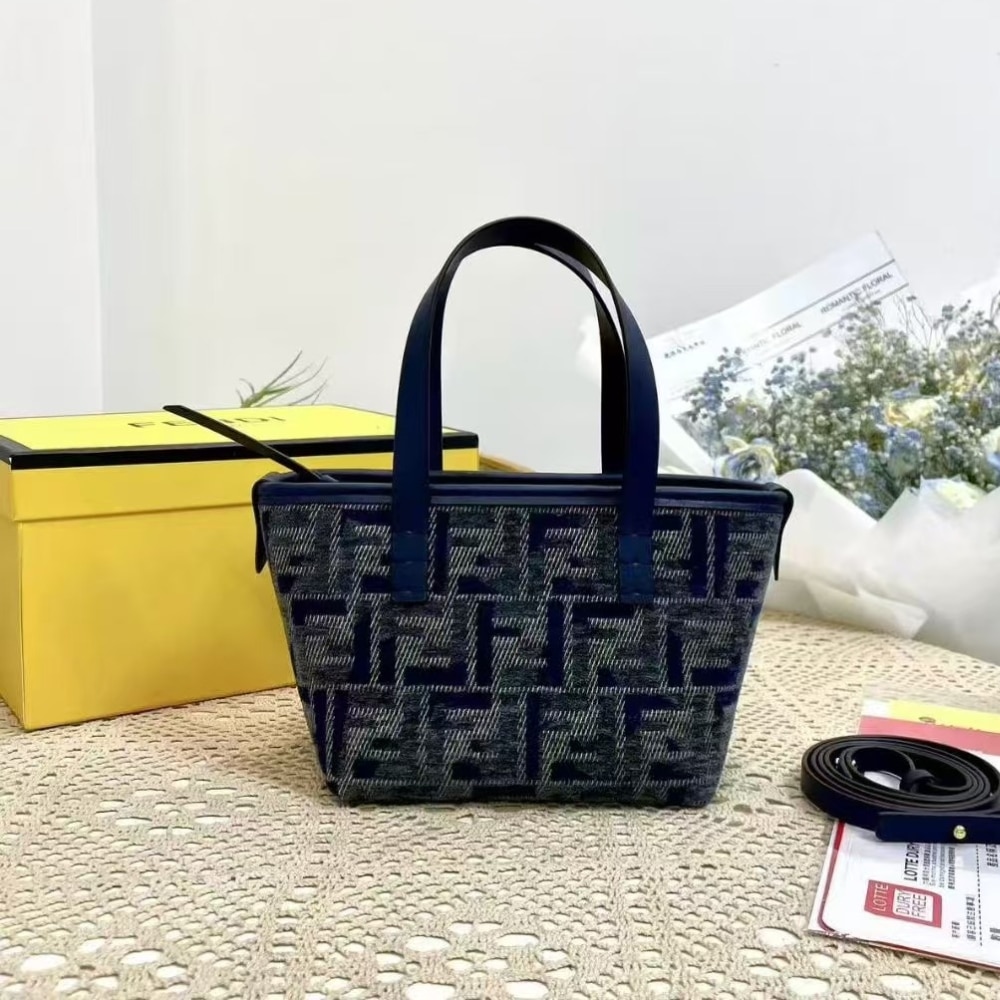 Fendi Roll Mini Ff Chenille Bag Dark Blue 16Cm
