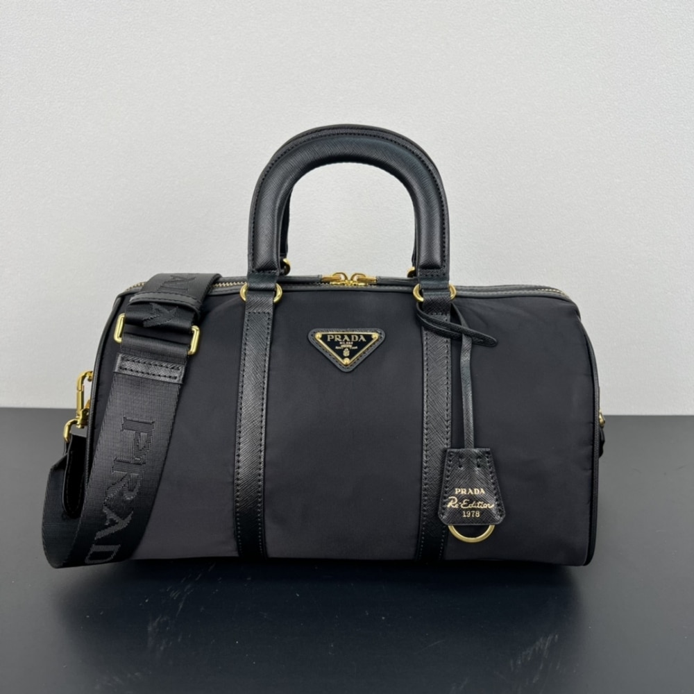 Prada Re Edition 1978 Re Nylon X Saffiano Medium Top Handle Bag Black 31Cm