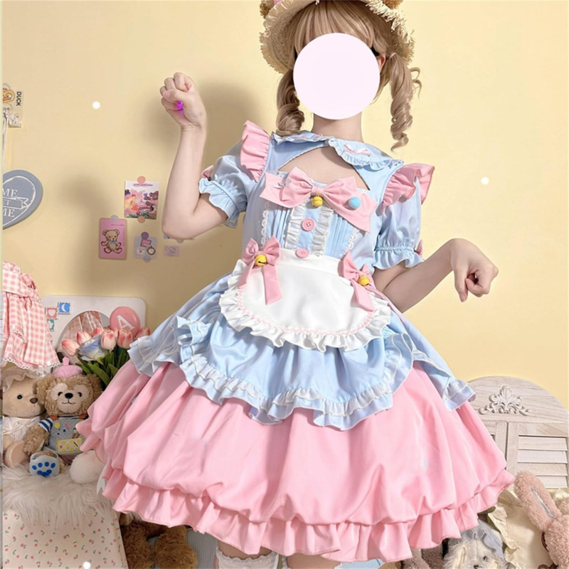 Teens Lolita Princess Dress Girls Kawaii Bow Decoration